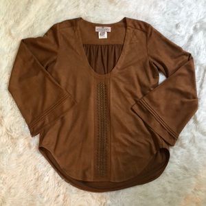 Muche et Muchette faux suede brown bell sleeve top